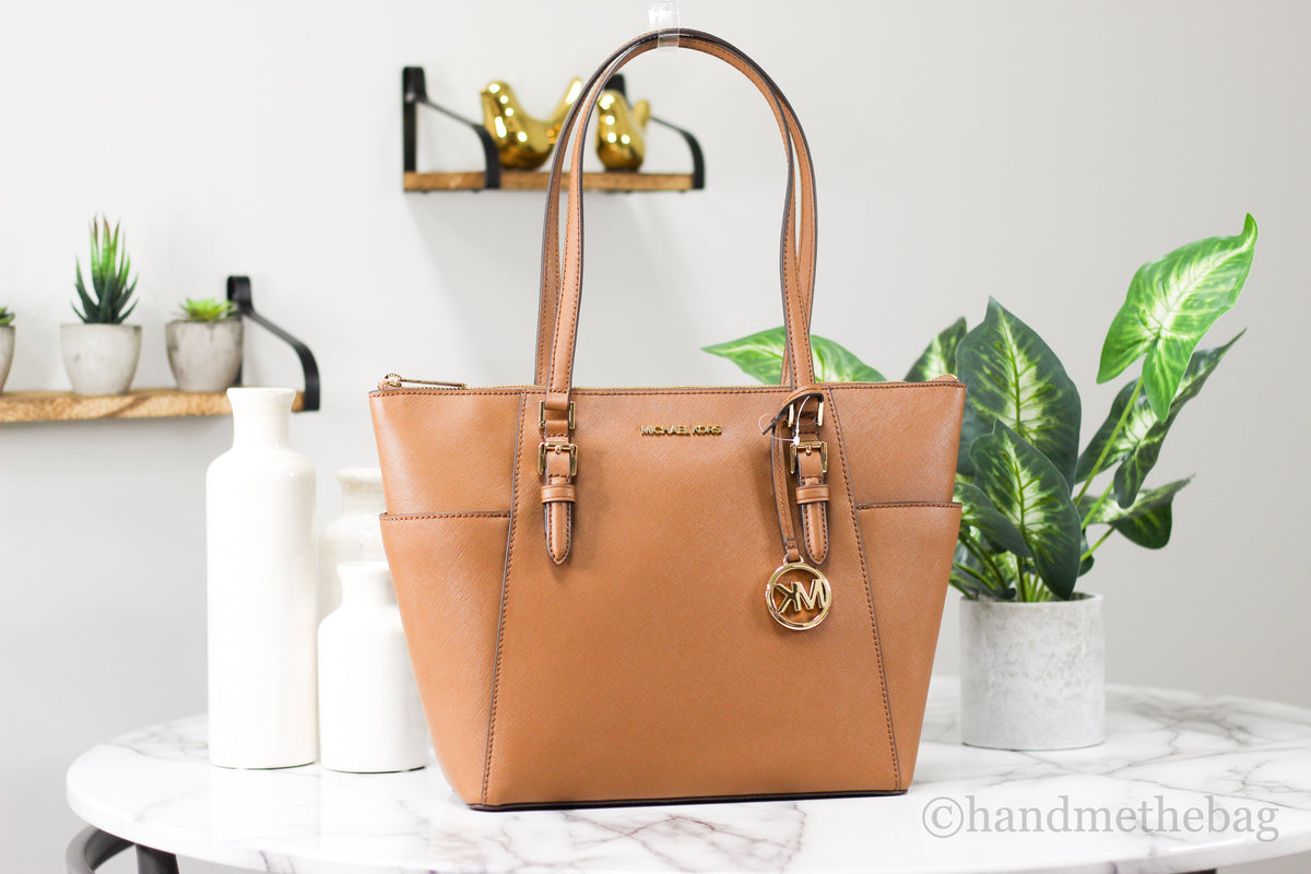 Michael Kors Charlotte Luggage Leather Large Top Zip Tote