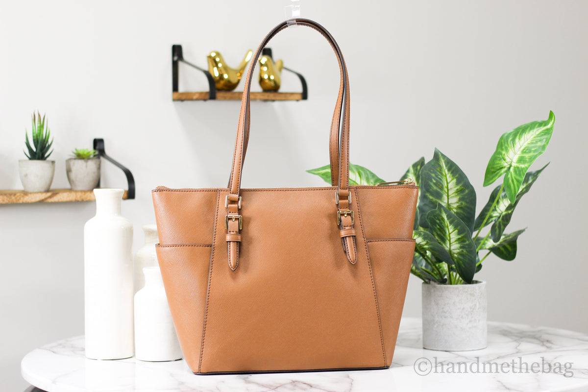 Michael Kors Charlotte Luggage Leather Large Top Zip Tote
