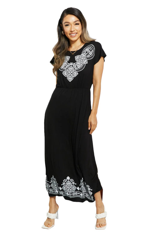 Heimish Walk In The Park Full Size Damask Midi Dress