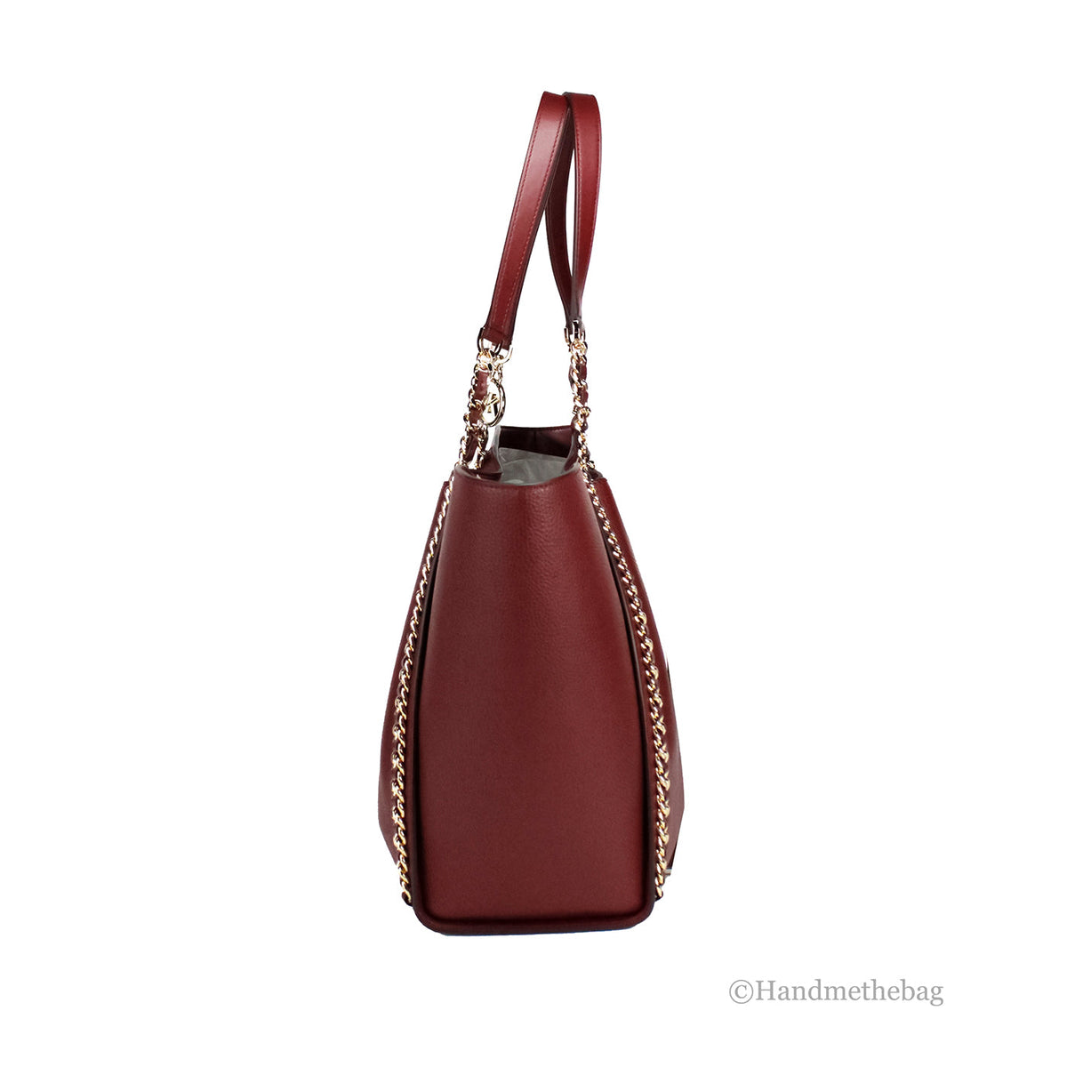 Michael Kors Mina Large Dark Cherry Leather Belted Chain Tote