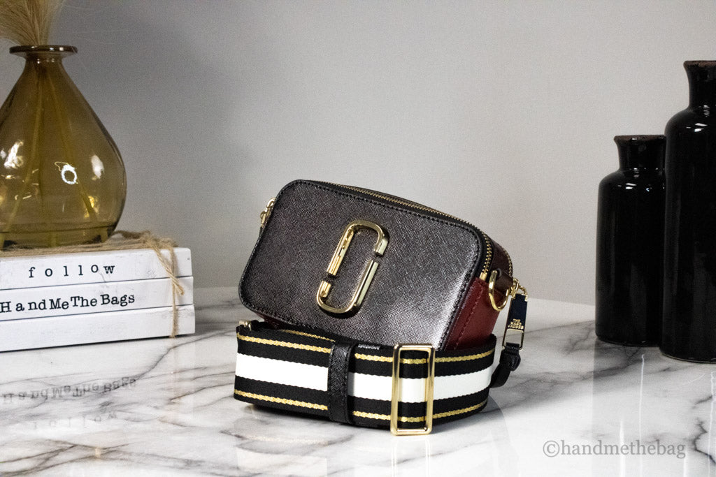Marc Jacobs The Colorblock Snapshot Black Red Saffiano Leather Shoulder Handbag