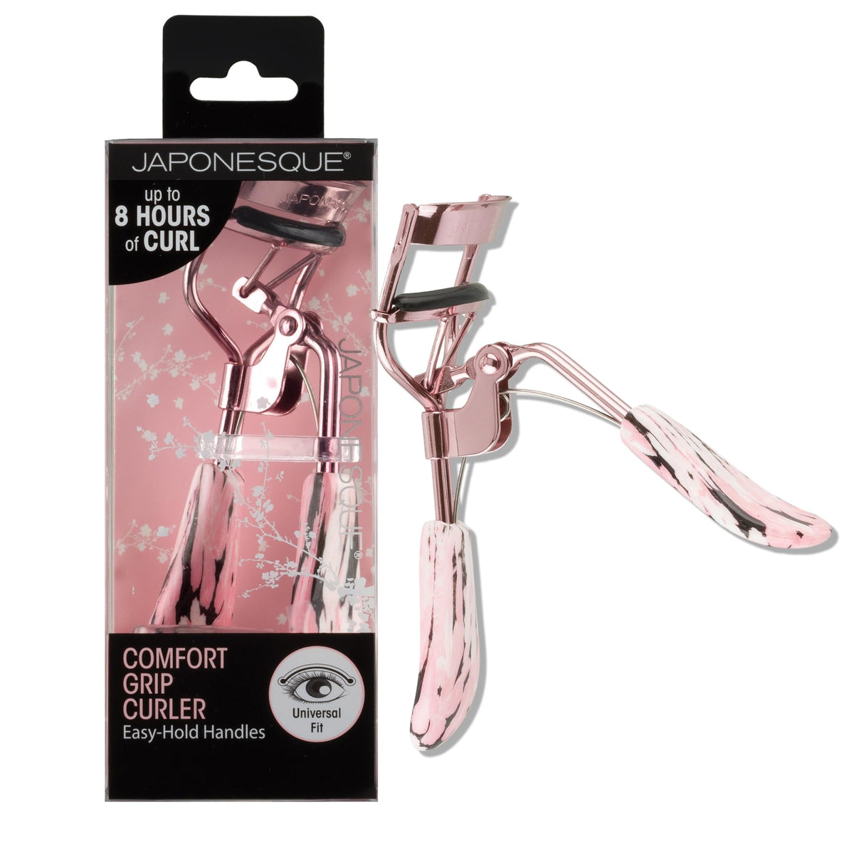 JAPONESQUE Comfort Grip Lash Curler for Natural & False Lashes Round Shaped Eyes Includes 1 Refill Pad Holds Curl up to 8 Hours
