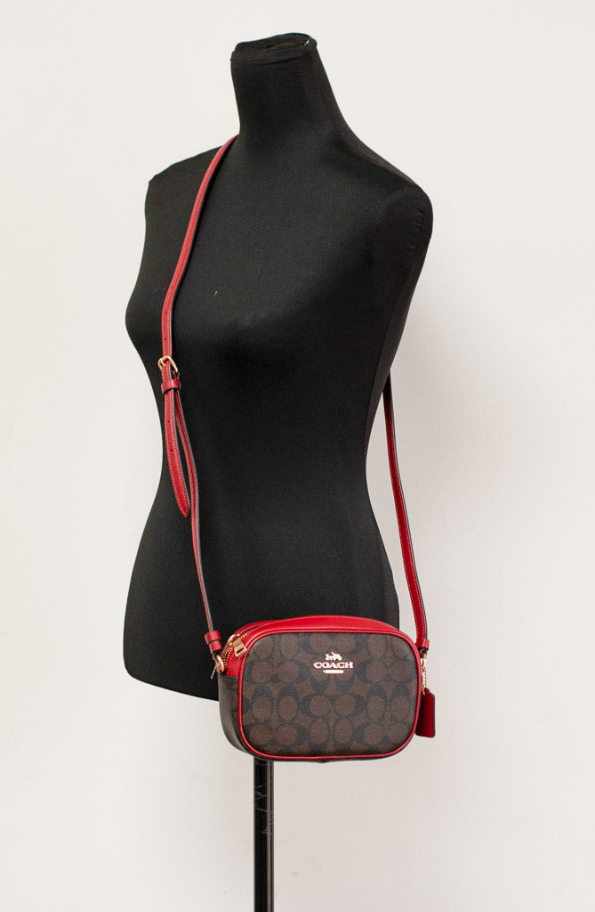 Coach Jamie Mini Brown Red Coated Canvas Camera Crossbody Handbag