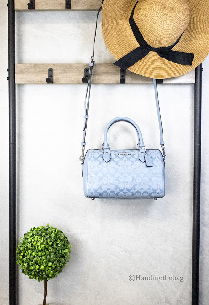 Coach Rowan Medium Cornflower Chambray Canvas Satchel Crossbody Handbag