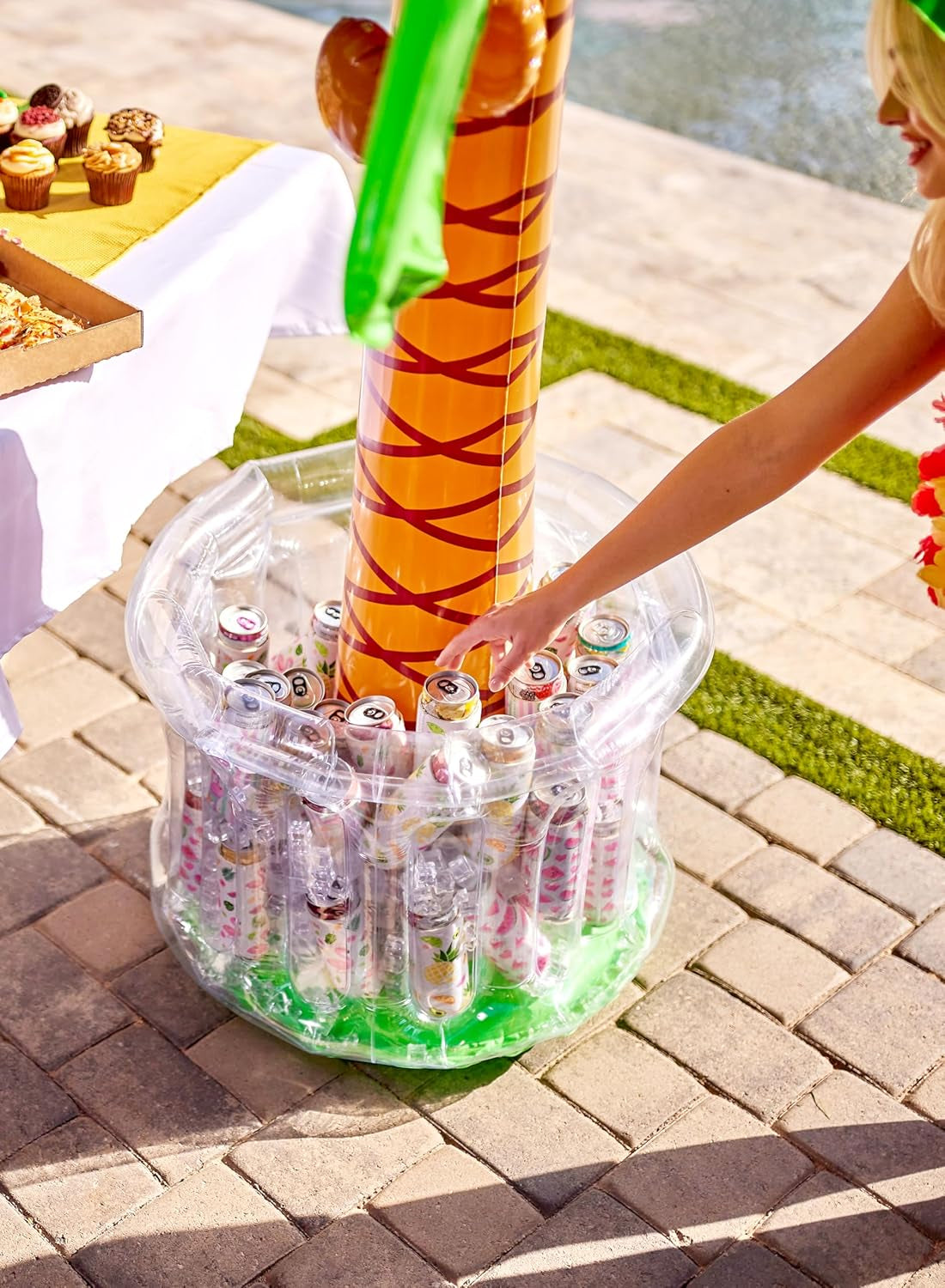 60" Inflatable Palm Tree Cooler, Beach Theme Decor, Pool Party Decorations, Luau Hawaiian Birthday Party Supplies, Ocean Jungle Tropical Themed Summer Outdoor Drink Cooler