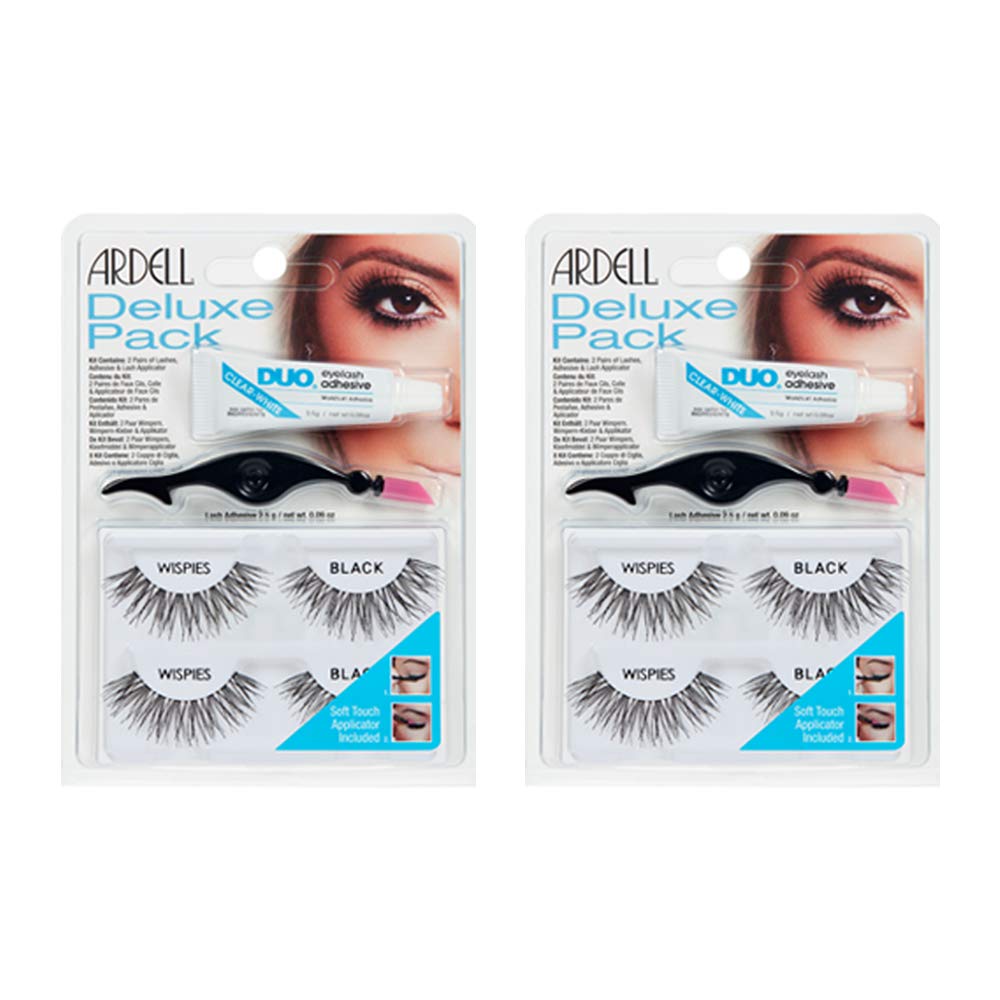Ardell Deluxe Pack False Eyelashes Wispies with Lash Glue and Applicator - Natural Volume Lashes for Everyday Wear 2 Pairs x 2 Packs