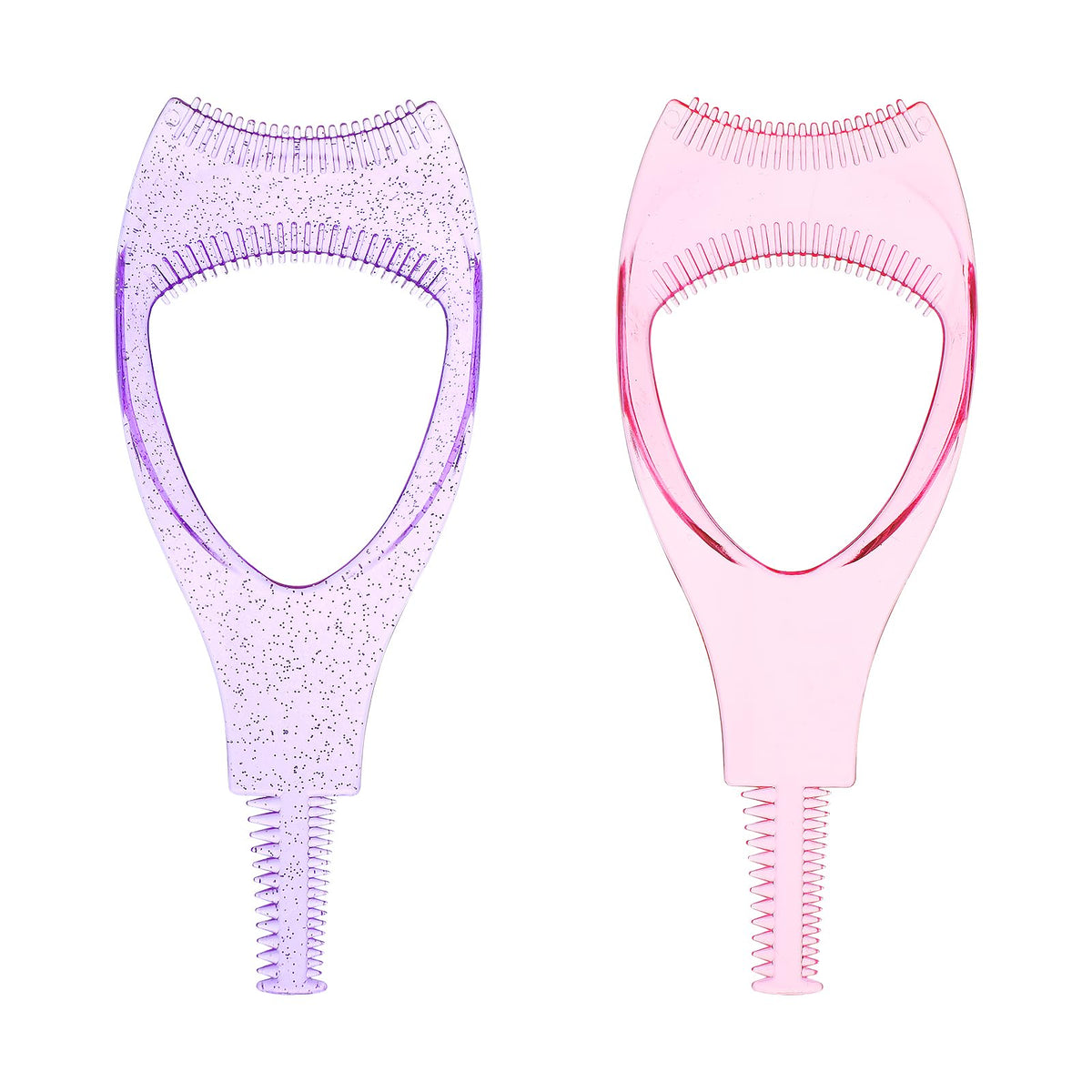WLLHYF 2 Pack Mascara Shield Guard Makeup Eyelash Buddy 3 in 1 Eye Lash Applicator Tool Beauty Cosmetic Mascara Separator Comb Plastic Lashes Protector Guide Stencil for Women Girls(Pink+Purple)