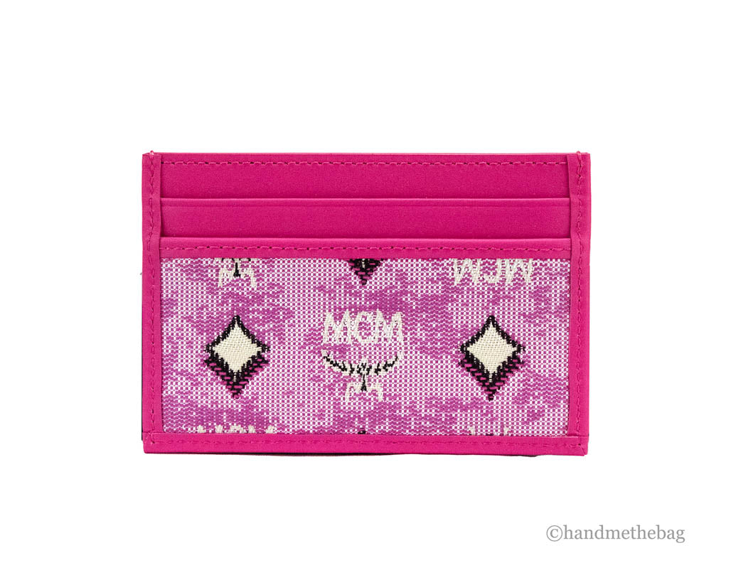 MCM Veritas Vintage Pink Denim Fabric Monogrammed Card Case