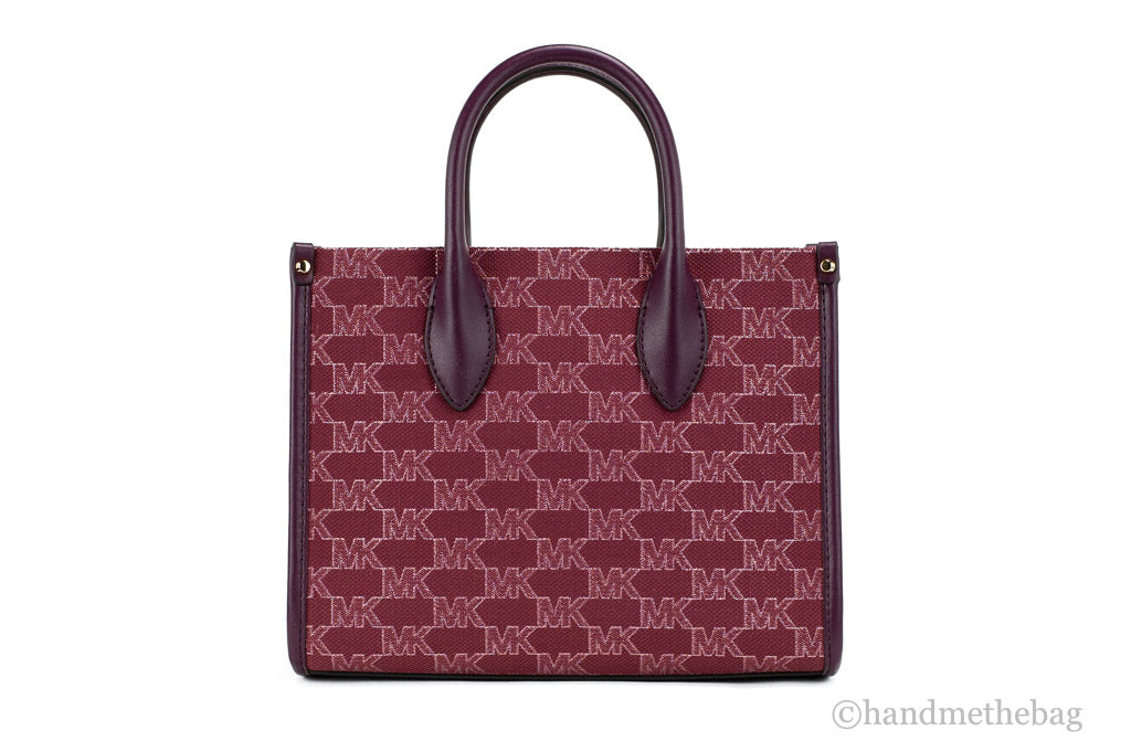 Michael Kors Mirella Small Mulberry Canvas Top Zip Shopper Tote Crossbody Bag