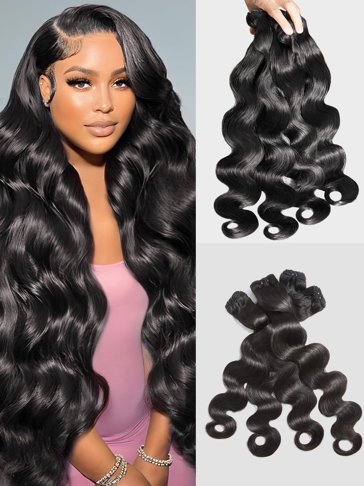 Human Hair Bundles 4 Bundles Hair Extensions Body Wave Bundles Human Hair 20 22 24 26 Inch 100% Unprocessed Brazilian Virgin Hair Quick Weave Bundles Human Hair Natural Black