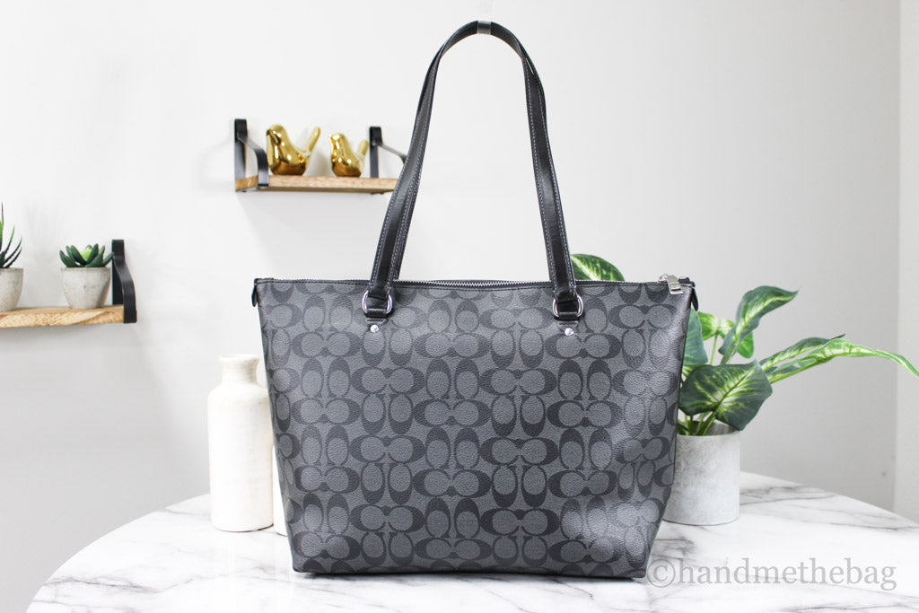 Coach Graphite Signature Coated Canvas Leather Gallery Tote Bag
