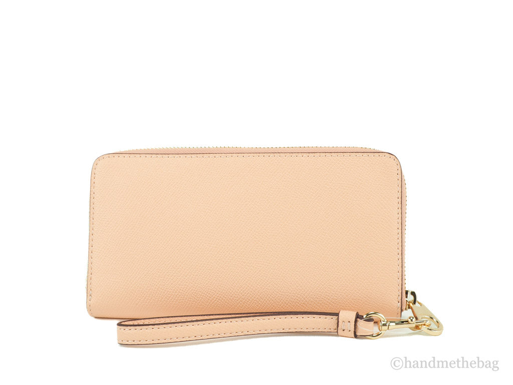 Coach Long Faded Blush Crossgrain Leather Zip Around Wallet