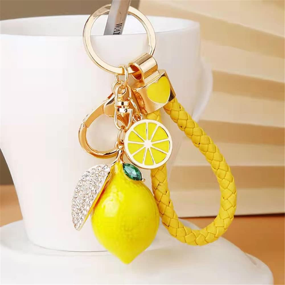 Cute Lemon Keychain Little Lemon Crystal Rhinestone Key Chain Fruit Keyring for Purse Bag Backpack Car Jewelry Gift for Women Men