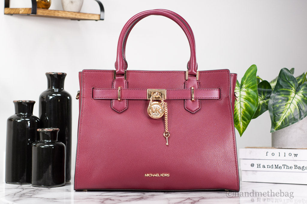 Michael Kors Hamilton Medium Mulberry Grained Leather Satchel Crossbody Handbag