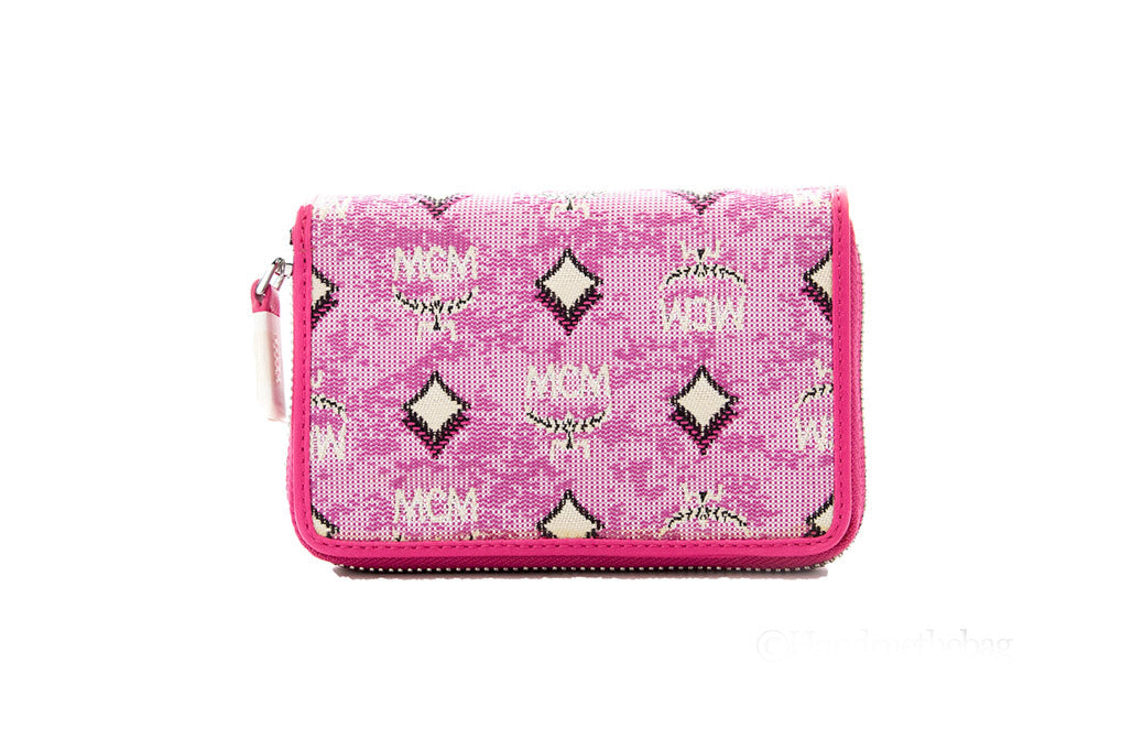 MCM Mini Veritas Hot Pink Denim Coin Pouch Wallet