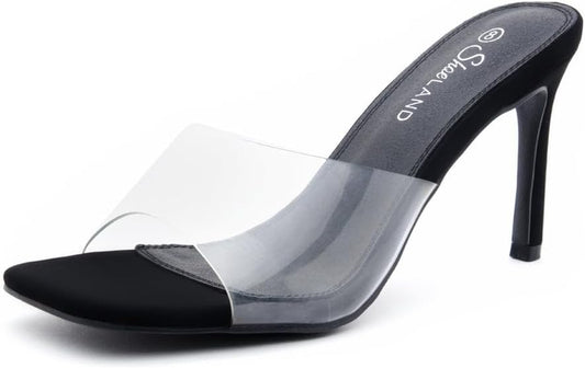 Melrose Women'S High Heels Stiletto Heeled Slides, Square Open Toe One Band Slip-On Heeled Mules – Dressy Clear Heeled Sandals for Prom Party Wedding and Vacation