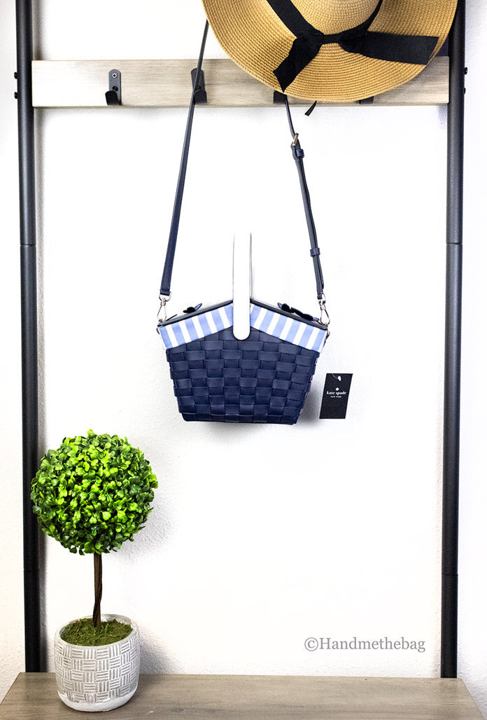 Kate Spade Flutter Fly Navy Blue Leather Picnic Basket Crossbody