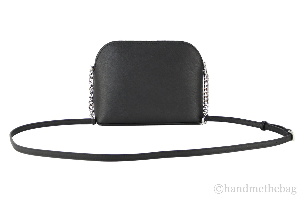 Michael Kors Jet Set Medium Black Silver Leather X Cross Dome Crossbody Handbag