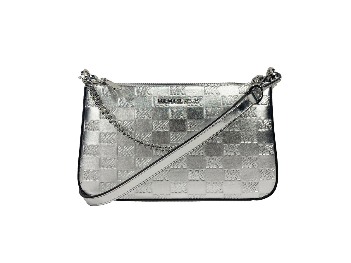 Michael Kors Silver Medium Zip Pouchette Shoulder Crossbody Bag