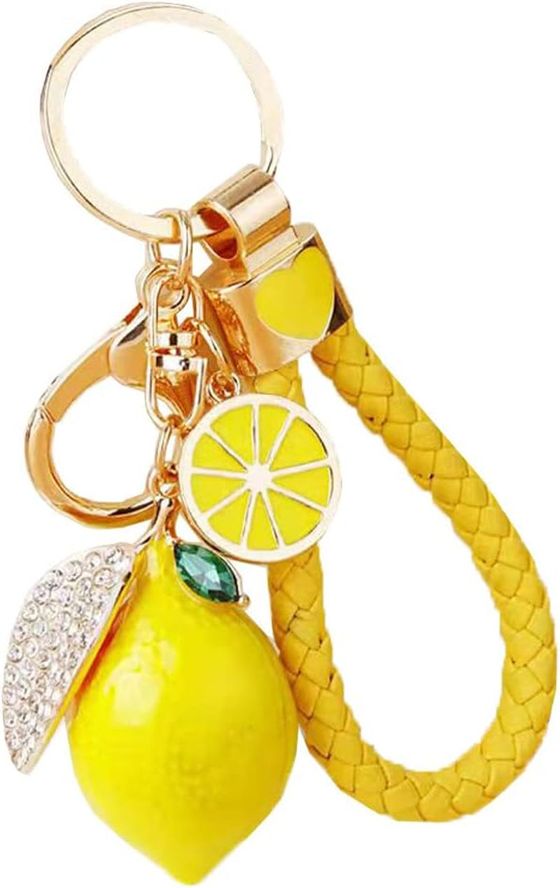 Cute Lemon Keychain Little Lemon Crystal Rhinestone Key Chain Fruit Keyring for Purse Bag Backpack Car Jewelry Gift for Women Men