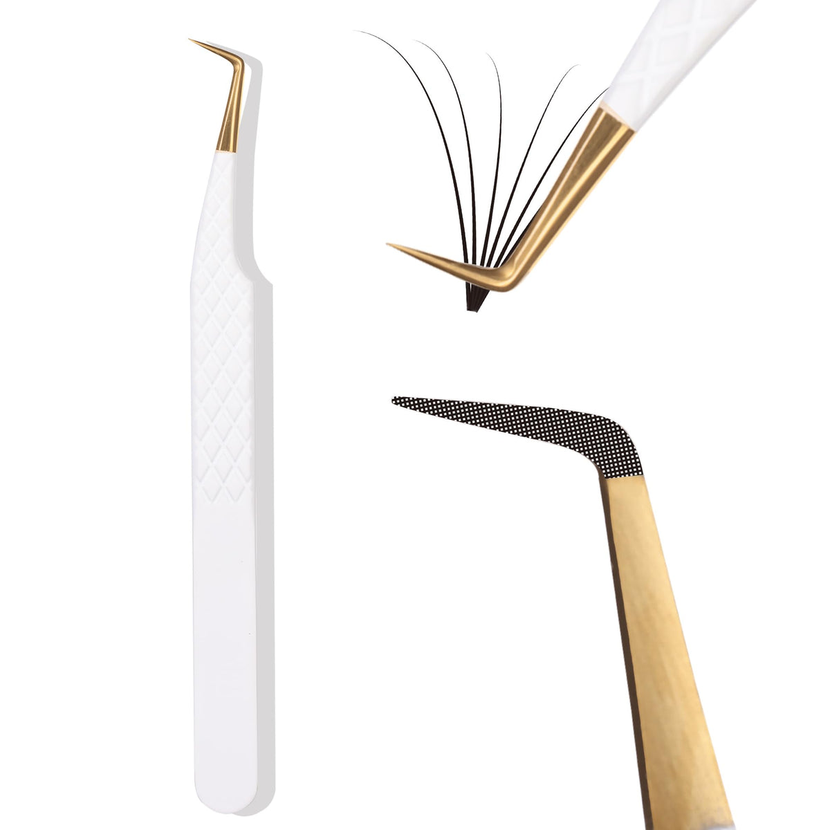 Camillash Fiber Tip Lash Tweezers For Eyelash ExtensionBest Volume Professional Tech TweezersArtist Boot Isolation Fanning Nano Grip Precision Tools Supplies 90 45 Degree White(90 Degree)