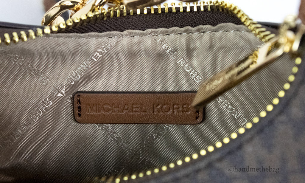 Michael Kors Cora Mini Brown Signature PVC Zip Pouchette Crossbody Handbag