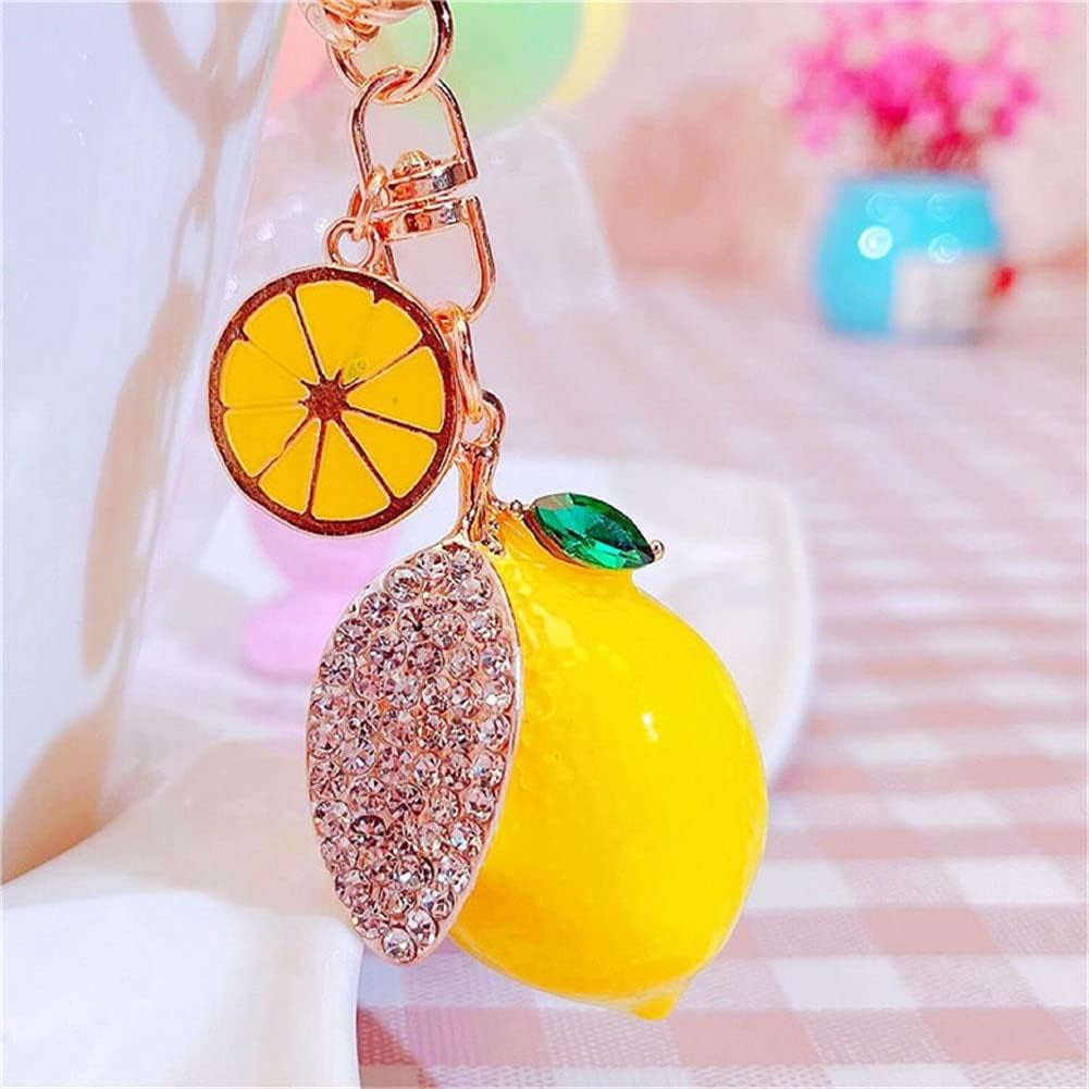 Cute Lemon Keychain Little Lemon Crystal Rhinestone Key Chain Fruit Keyring for Purse Bag Backpack Car Jewelry Gift for Women Men