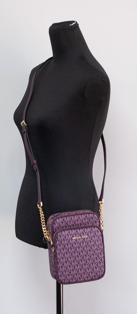 Michael Kors Medium Bordeaux Signature Leather North South Chain Crossbody Bag