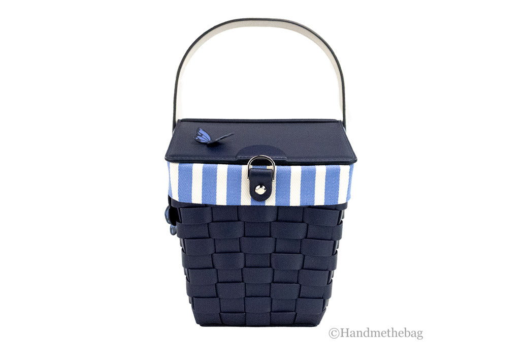 Kate Spade Flutter Fly Navy Blue Leather Picnic Basket Crossbody