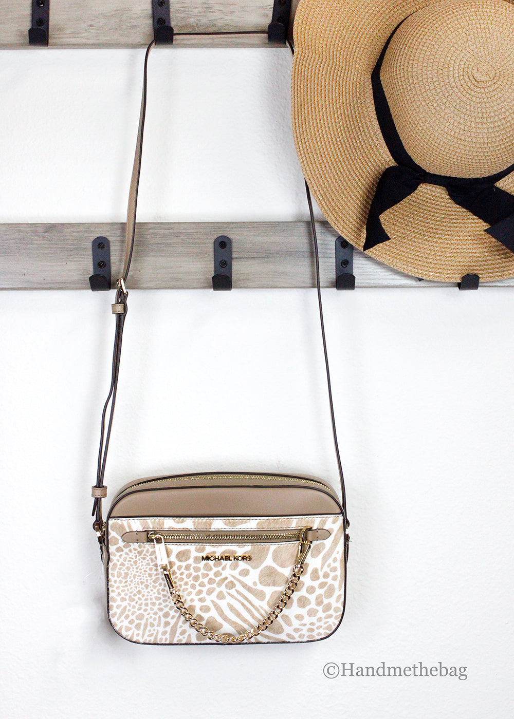 Michael Kors East West Camel Haircalf Zip Chain Crossbody