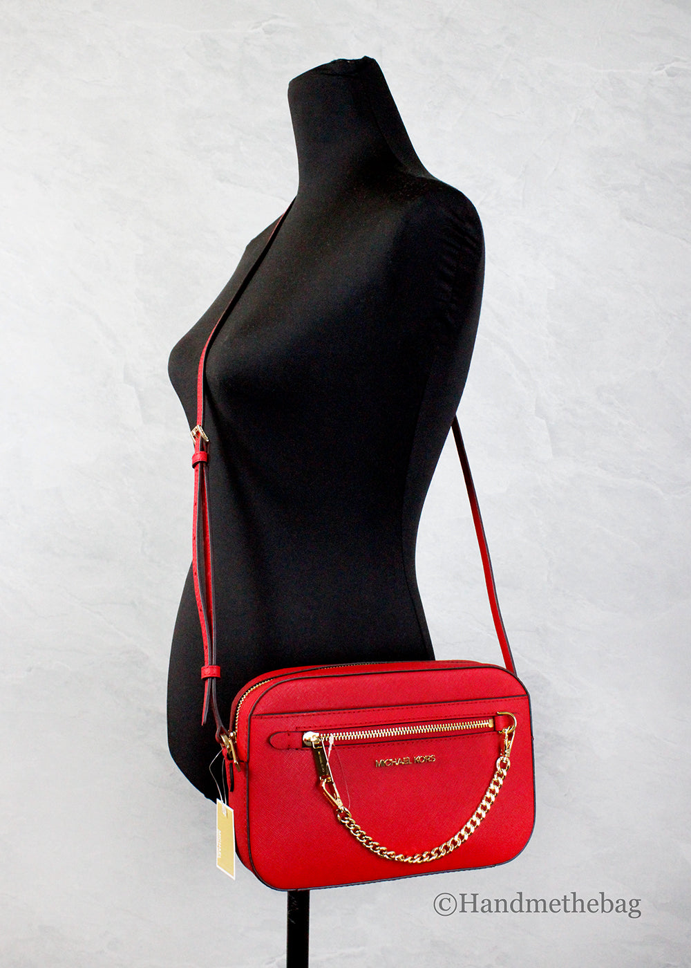 Michael Kors Jet Set EW Red Zip Chain Crossbody
