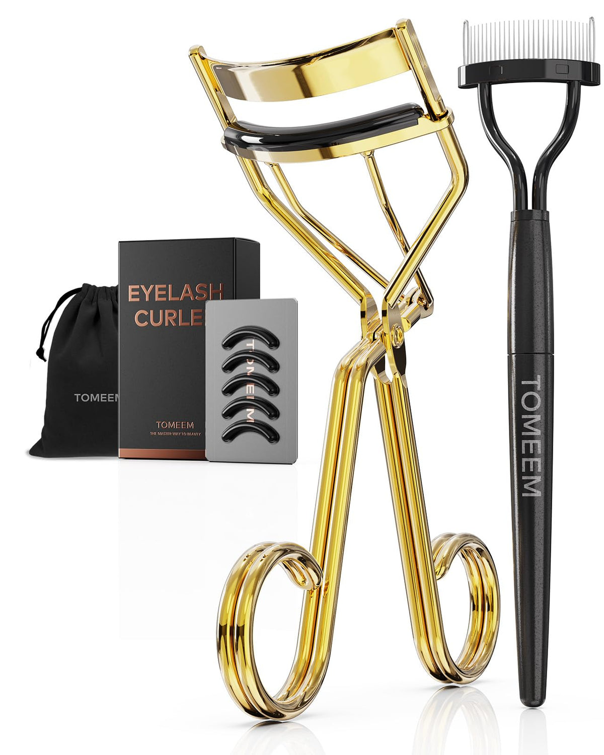 Eyelash Curler with Comb Professional Volumizing Lash Lift Kit Lash Curler with Refill Pads for Home & Travel Uses Gold