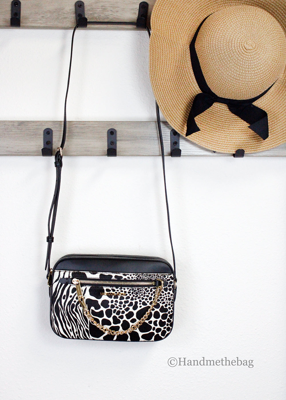 Michael Kors East West Black Haircalf Zip Chain Crossbody