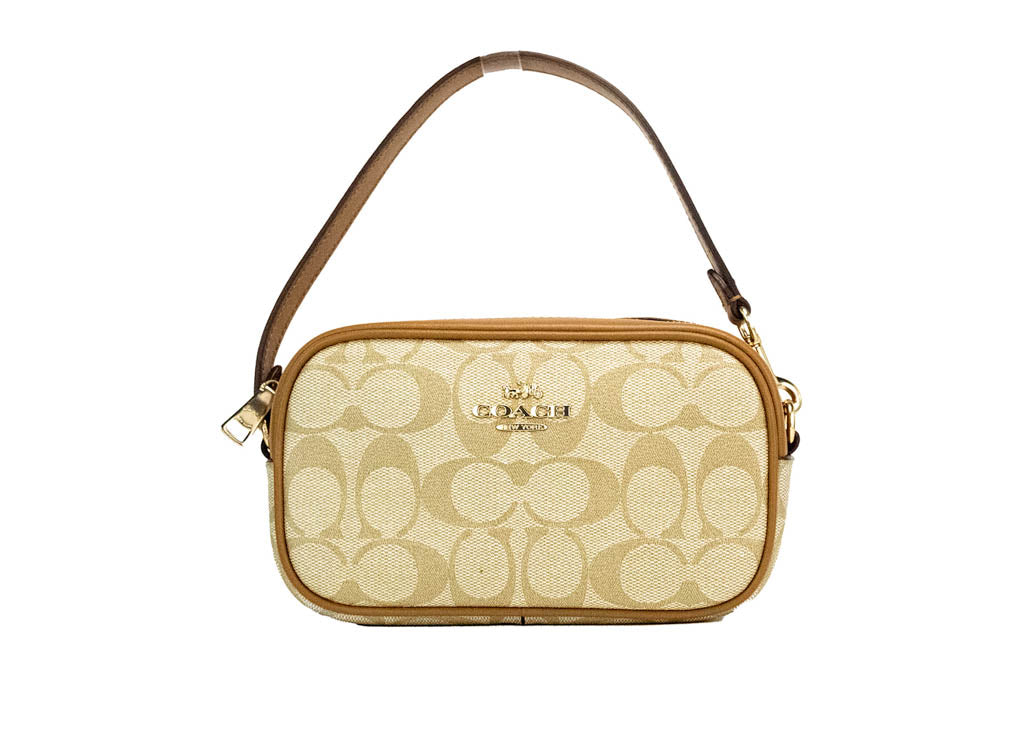 Coach Jamie Mini Light Khaki Saddle Signature Wristlet Bag