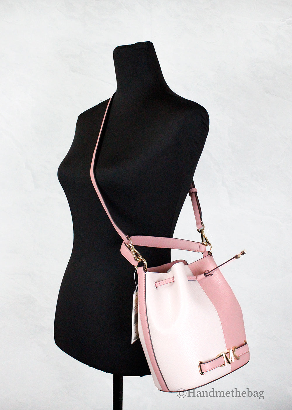 Michael Kors Reed Medium Primrose Leather Belted Bucket Messenger