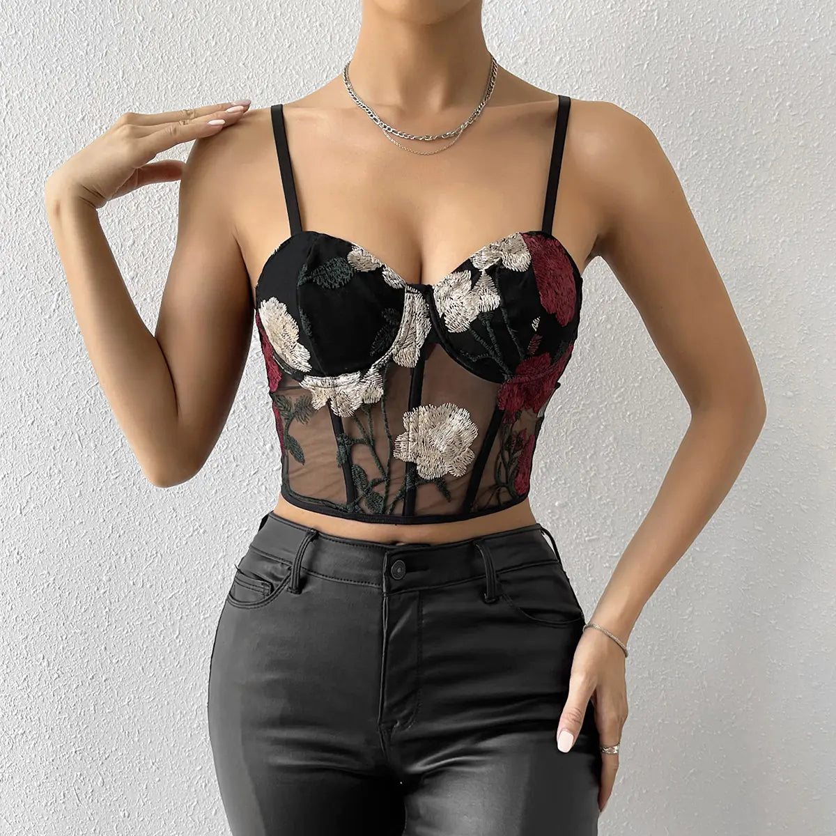 Women's Summer Backless Embroidered Mesh Corset Top