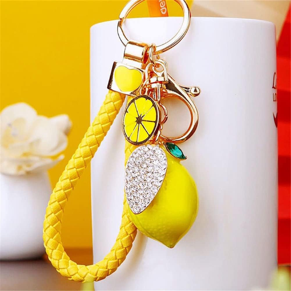 Cute Lemon Keychain Little Lemon Crystal Rhinestone Key Chain Fruit Keyring for Purse Bag Backpack Car Jewelry Gift for Women Men
