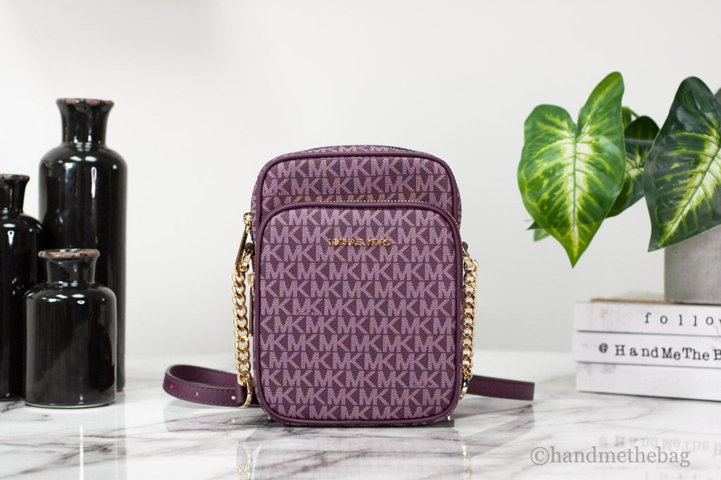 Michael Kors Medium Bordeaux Signature Leather North South Chain Crossbody Bag