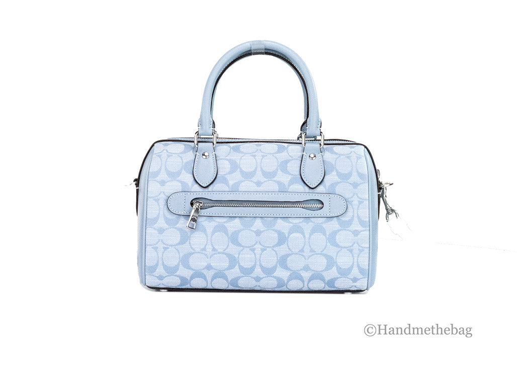 Coach Rowan Medium Cornflower Chambray Canvas Satchel Crossbody Handbag