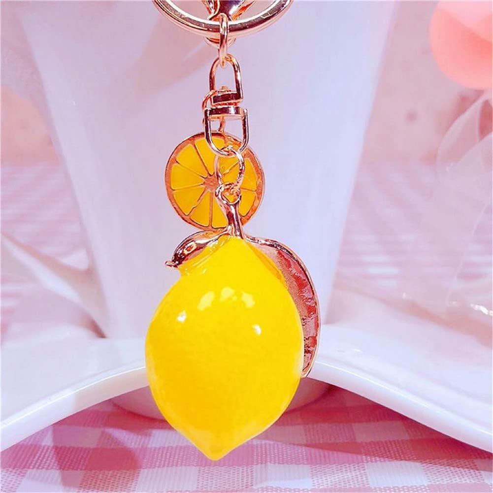 Cute Lemon Keychain Little Lemon Crystal Rhinestone Key Chain Fruit Keyring for Purse Bag Backpack Car Jewelry Gift for Women Men
