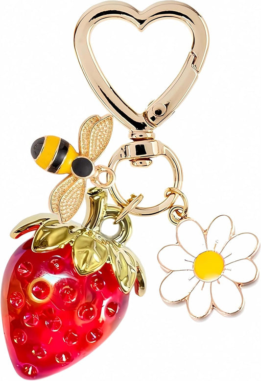 Cute Cherry Strawberry Bag Charms Keychain Purse Accessories Charm for Women Handbags Kawaii Flower Car Key Chain