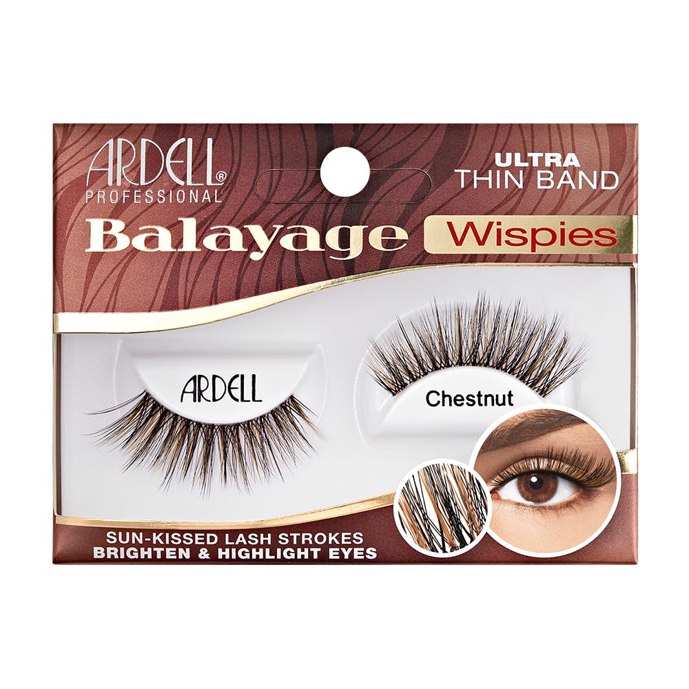 Ardell Balayage Wispies False Eyelashes - Chestnut Ultra Thin Band for Natural Wispy Lashes Full Volume and Definition 1-Pair