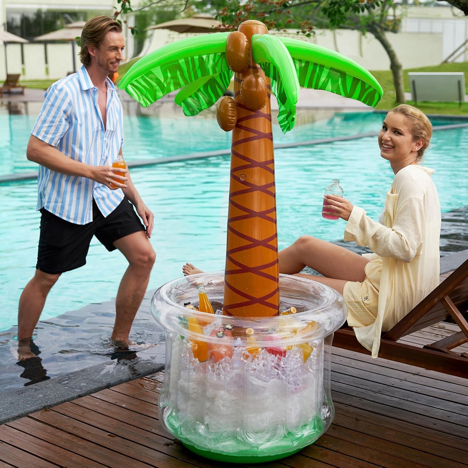 60" Inflatable Palm Tree Cooler, Beach Theme Decor, Pool Party Decorations, Luau Hawaiian Birthday Party Supplies, Ocean Jungle Tropical Themed Summer Outdoor Drink Cooler