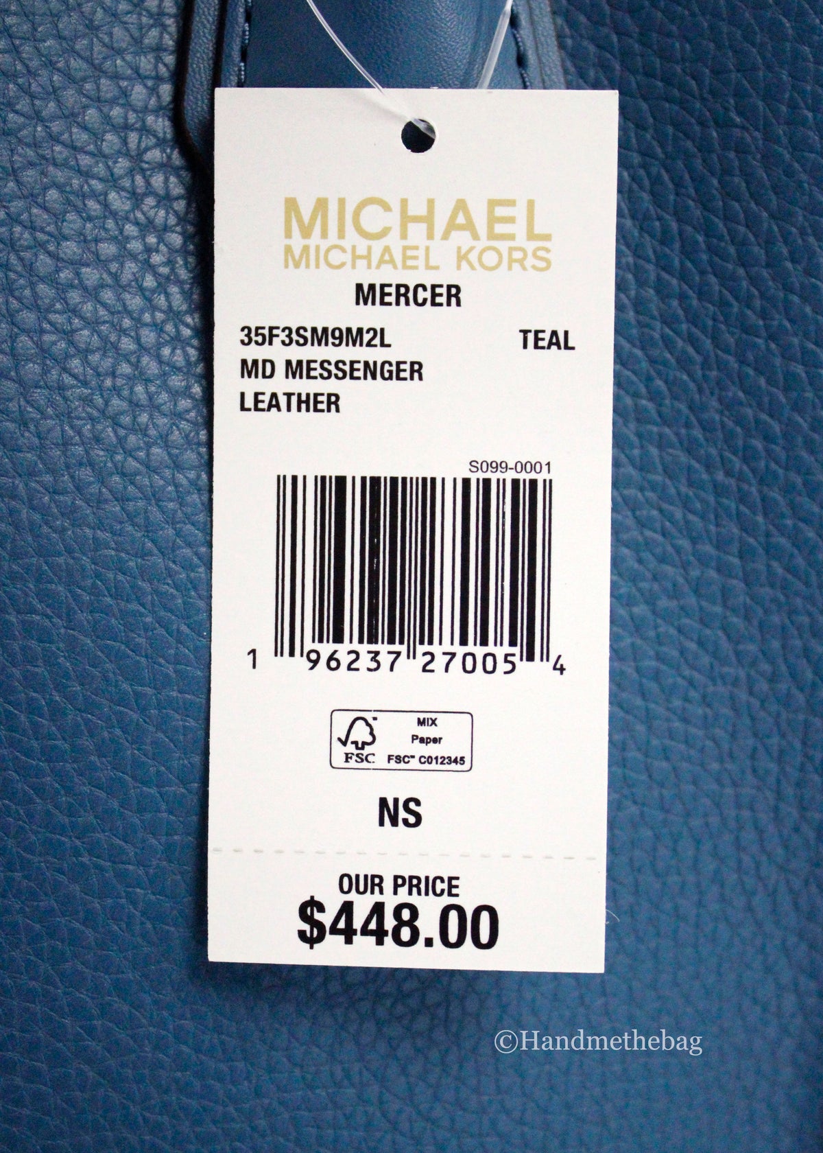 Michael Kors Mercer Teal Leather Messenger Crossbody Bag