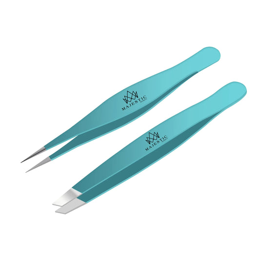 Majestic Bombay Fine Point + Slant Tweezers for Women and Men – Splinter Ticks Facial Brow and Ingrown Hair Removal–Sharp Needle Nose Surgical Tweezers Precision best tweezers for chin hair