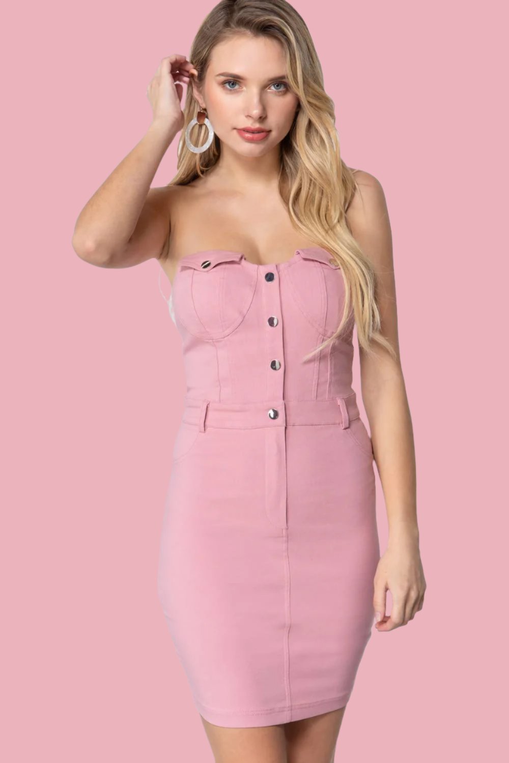 Strapless Button Down Mini Dress