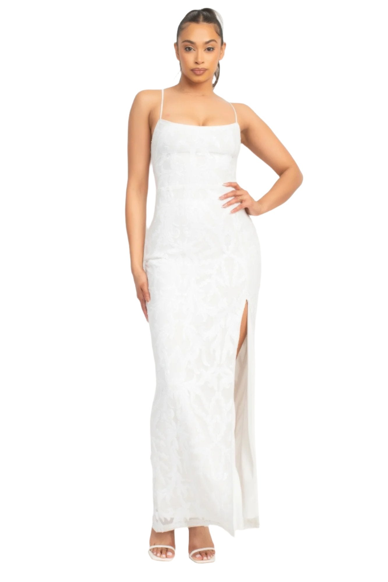 Sequin Back-crisscross Tie Slit Dress