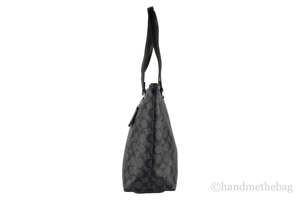 Coach Graphite Signature Coated Canvas Leather Gallery Tote Bag