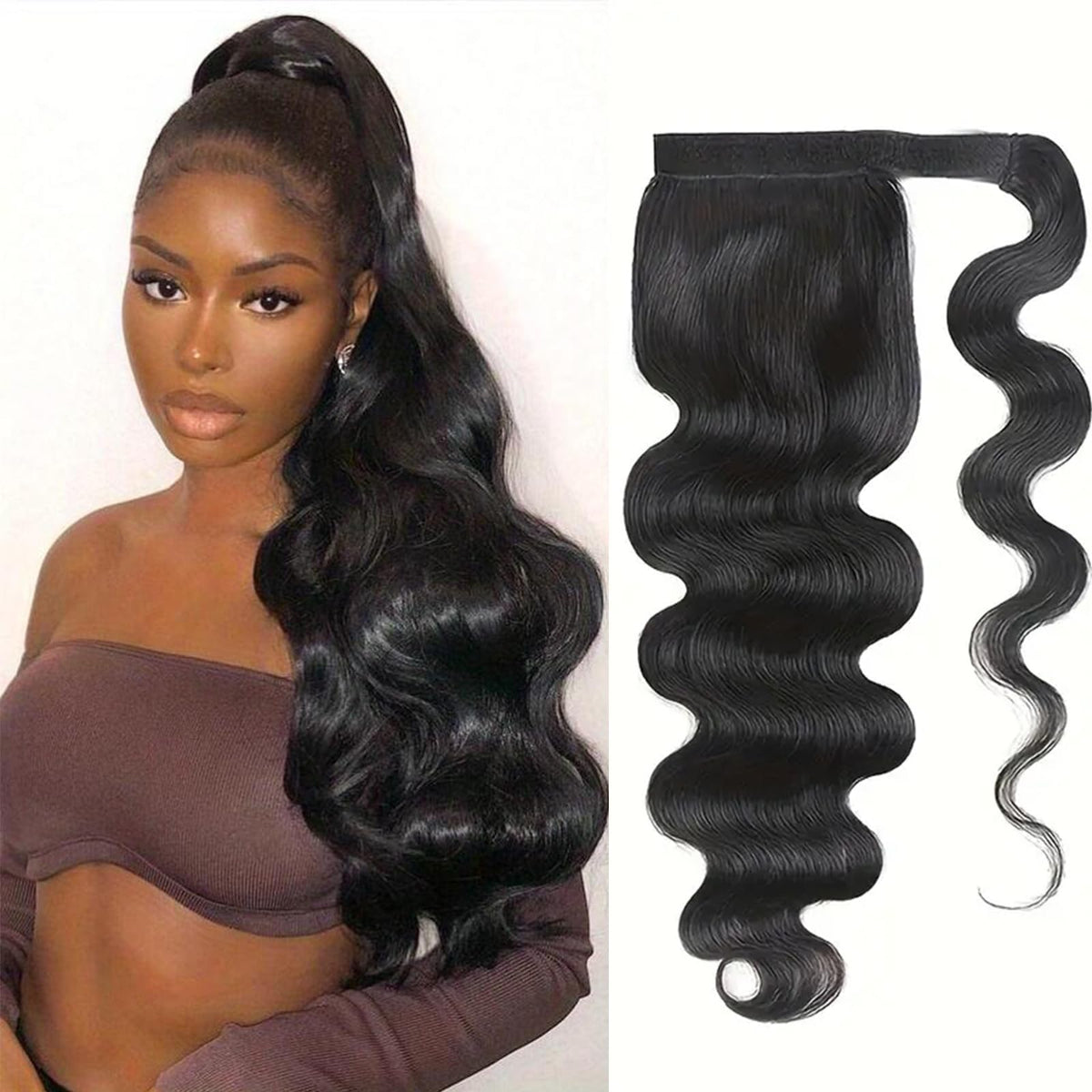 SAKALAKA Ponytail Extension Human Hair Clip in Pony Tail Hair Extensions for Black Women Curly Wave Thick Hair Natural Looking Hair Pieces Body Wave Human Hair Ponytail（24Inch）