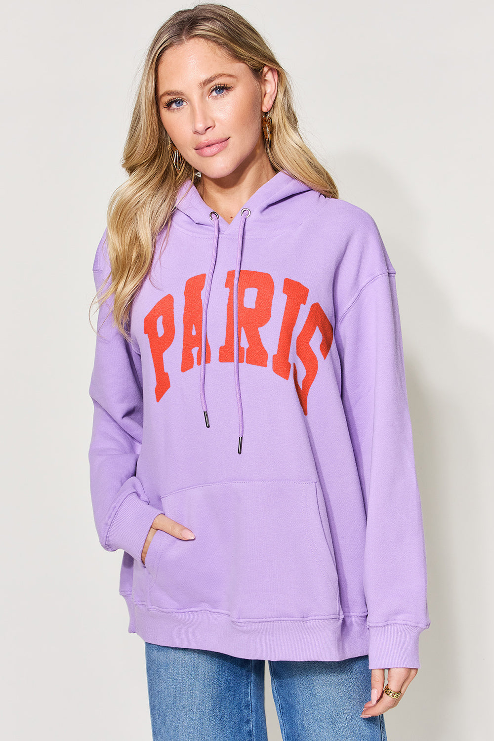 Simply Love Full Size PARIS Long Sleeve Drawstring Hoodie